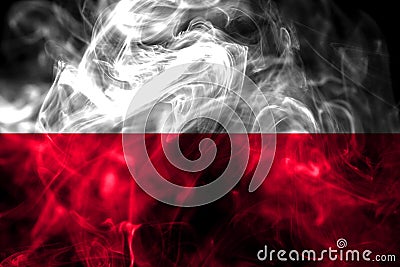 National flag of Poland made from colored smoke isolated on black background. Abstract silky wave background. Stock Photo
