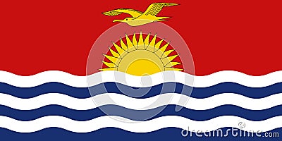 National Flag of Republic of Kiribati, bicolour of red and blue with the yellow frigate bird flying over the rising sun on the Vector Illustration