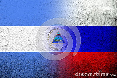 National flag of Russian Federation with The Republic of Nicaragua National flag. Grunge background Stock Photo