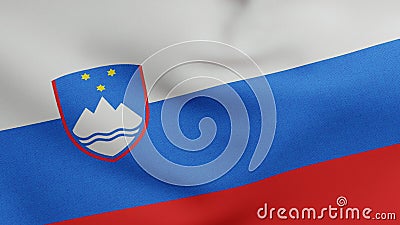 National flag of Slovenia waving 3D Render, Republic of Slovenia flag textile, slovene zastava Slovenije, coat of arms Cartoon Illustration