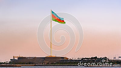 National Flag Square in Baku on sunset Editorial Stock Photo