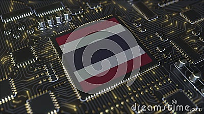 National flag of Thailand on the operating chipset. Thai information technology or hardware development related Stock Photo