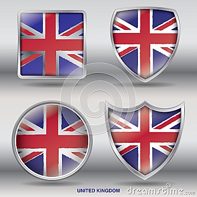 National Flag of United Kingdom in 4 Shape collections Vector Illustration