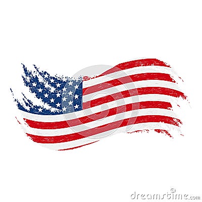 National Flag Of The United States Of America, Designed Using Brush Strokes,Isolated On A White Background. Vector Vector Illustration