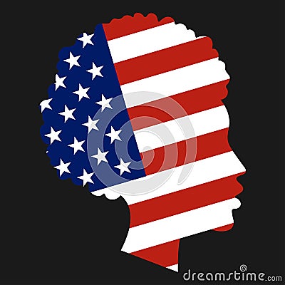 National flag of United States of America in form of African-American girl head silhouette. Freedom, patriotism and Vector Illustration