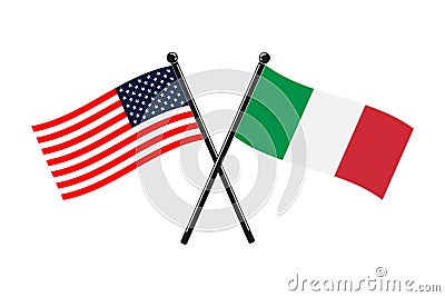 National flags of Italy and Usa crossed on the sticks Vector Illustration