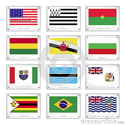 The National Flags on Metal Texture Plates Vector Illustration