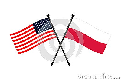 national flags of Poland and Usa crossed on the sticks Vector Illustration