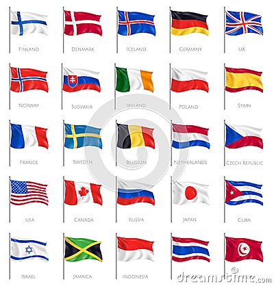 National Flags Realistic Set Vector Illustration