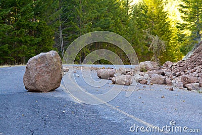 Landslide Blocked Road Stock Photo