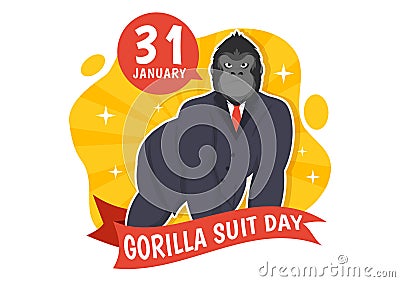 National Gorilla Suit Day Vector Illustration on 31 January with has the Head of a Gorillas is Dressed Neatly in a Suits Vector Illustration