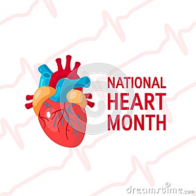 National heart month concept in flat style Vector Illustration