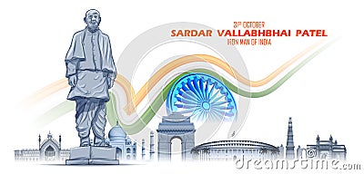 National Hero and freedom fighter Sardar Vallabhbhai Patel, Iron man of India for National Unity Day on 31 October Vector Illustration