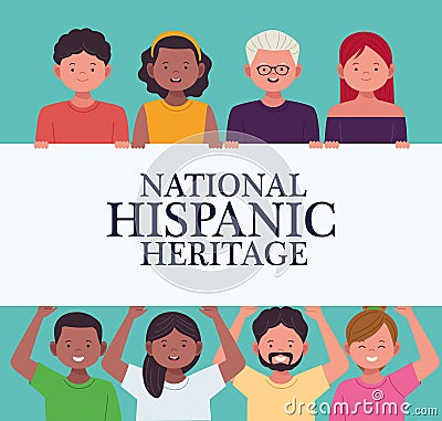 National hispanic heritage celebration with diversity people characters Vector Illustration