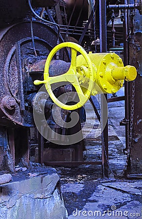 National Historic Landmark Carrie Blast Furnace yellow valve Editorial Stock Photo