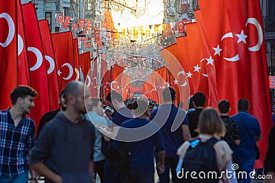 National holidays of Turkiye concept photo. Turkish People and flags Editorial Stock Photo