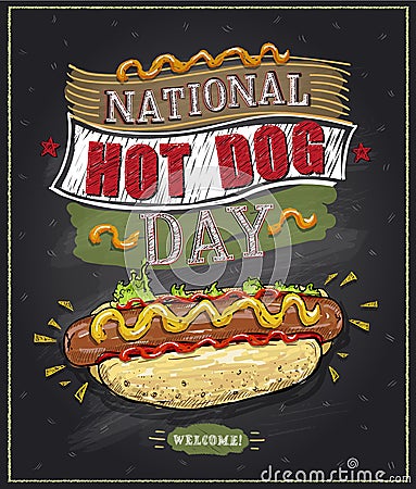 National hot dog day chalkboard poster Vector Illustration