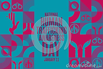 National Human Trafficking Awareness Day. January 11. Holiday concept. Template for background, banner, card, poster Vector Illustration