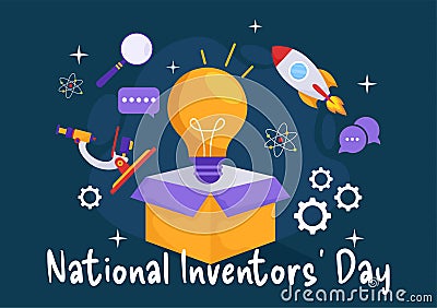 National Inventors Day Vector Illustration on February 11 Celebration of Genius Innovation to Honor Creator of Science in Flat Vector Illustration