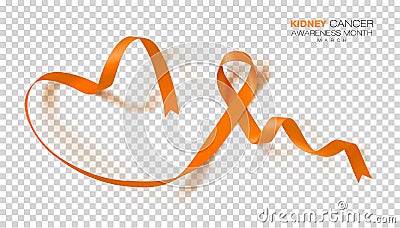 National Kidney Cancer Awareness Month. Orange Color Ribbon Isolated On Transparent Background. Vector Design Template Vector Illustration