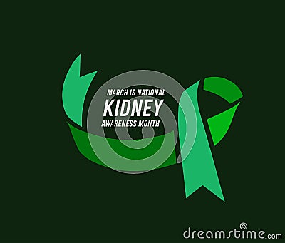 National Kidney Month. Vector illustration with green ribbon on dark green Vector Illustration