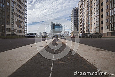 National Library of Belarus, view from new residental area Stock Photo