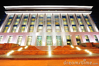 National library of Bucharest - night scene Stock Photo