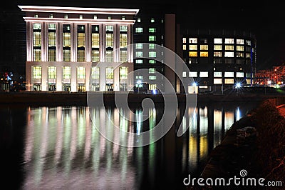 National library of Bucharest over Dambovita river Stock Photo