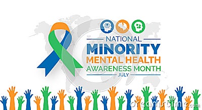 National Minority Mental Health Awareness Month background, banner, poster and card design template Vector Illustration