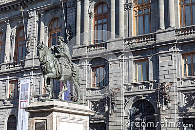 National Museum of Art and Statue of Charles IV El Caballito de TolsÃ¡ in Mexico City in Mexico City historic centre in Mexico Stock Photo