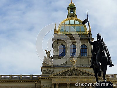 National museum with in front of the statue of Saint Venceslao to Prague in Czech Republic. Editorial Stock Photo