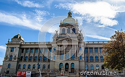 National Museum of Prague with construction workers at the front Editorial Stock Photo