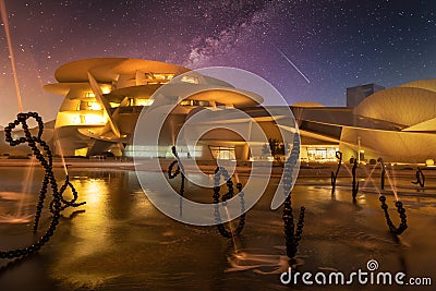 National Museum of Qatar Desert rose exterior night view Editorial Stock Photo