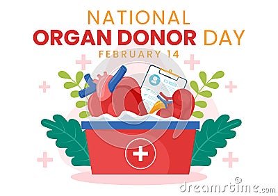 National Organ Donor Day Vector Illustration on 14 February with Kidneys, Heart, Lungs or Liver for Transplantation and Healthcare Vector Illustration