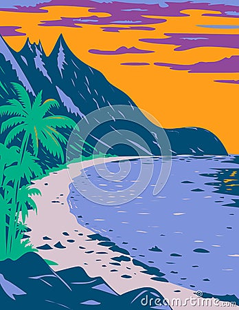 National Park of American Samoa Ofu Beach United States Territory WPA Poster Art Vector Illustration