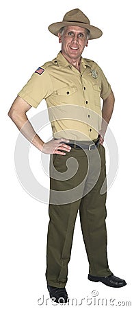 National Park Service Forest Ranger Smiling Isolated Stock Photo