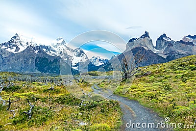 National park Torres del Paine mountains road landscape, Patagonia, Chile, South America Stock Photo