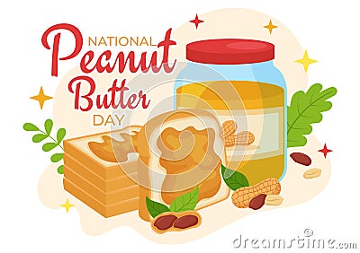 National Peanut Butter Day Vector Illustration on 24 January with Jar of Peanuts Butters for Poster or Banner in Flat Cartoon Vector Illustration