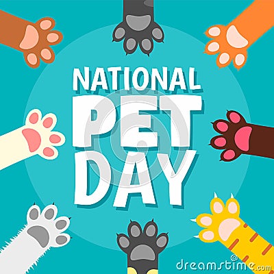 National pet day paw concept background, flat style Vector Illustration