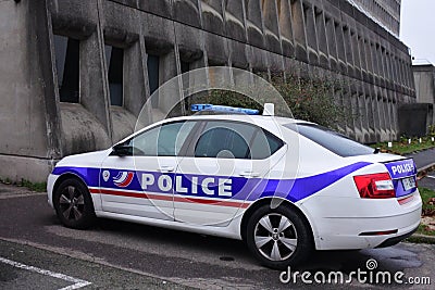 National Police car parking outside police headquarter in Paris France Editorial Stock Photo