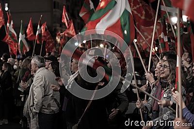 National political demonstration called by EH Bildu. Editorial Stock Photo