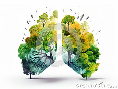 National Pollution Prevention Day With Clean And Polluted Environment Lungs white background AI Generated Stock Photo