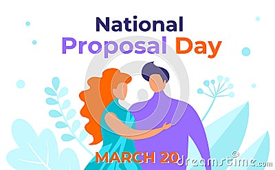 National Proposal Day vector illustration. A man and a woman in love, a girlfriend and a boyfriend together. Banner for social Vector Illustration