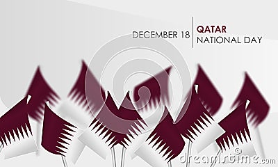 National Qatar day, December 18, Qatar flag, flags, balloons and ribbons, Realistic vector for Qatar day. Vector Illustration