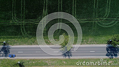 National road seen from drone, truck traces Stock Photo