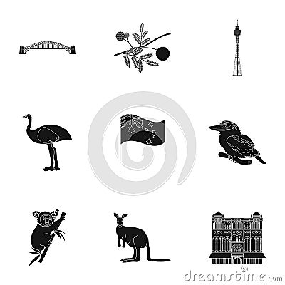 National symbols of australia. Web icon on Australia theme.Australia icon in set collection on black style vector symbol Vector Illustration