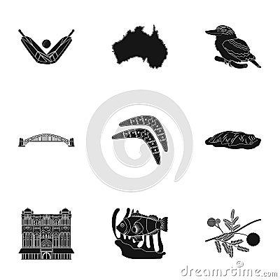 National symbols of australia. Web icon on Australia theme.Australia icon in set collection on black style vector symbol Vector Illustration