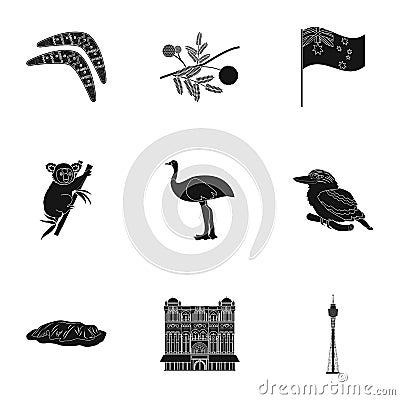 National symbols of australia. Web icon on Australia theme.Australia icon in set collection on black style vector symbol Vector Illustration