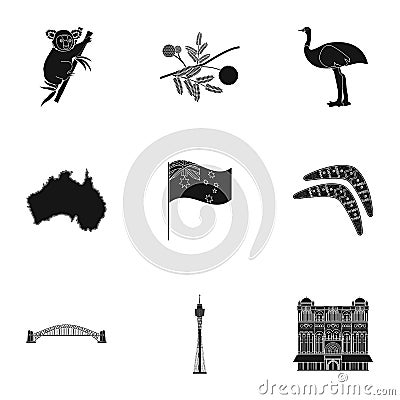 National symbols of australia. Web icon on Australia theme.Australia icon in set collection on black style vector symbol Vector Illustration