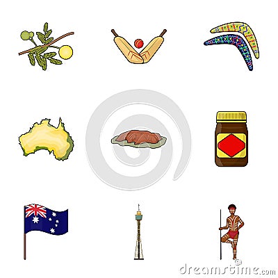 National symbols of australia. Web icon on Australia theme.Australia icon in set collection on cartoon style vector Vector Illustration